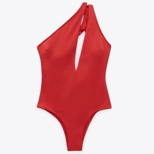 Zara Coral Cut Out Swimsuit (Size large)